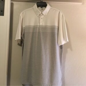 Peter Millar Golf Polo, button down, gray and white. Size Large